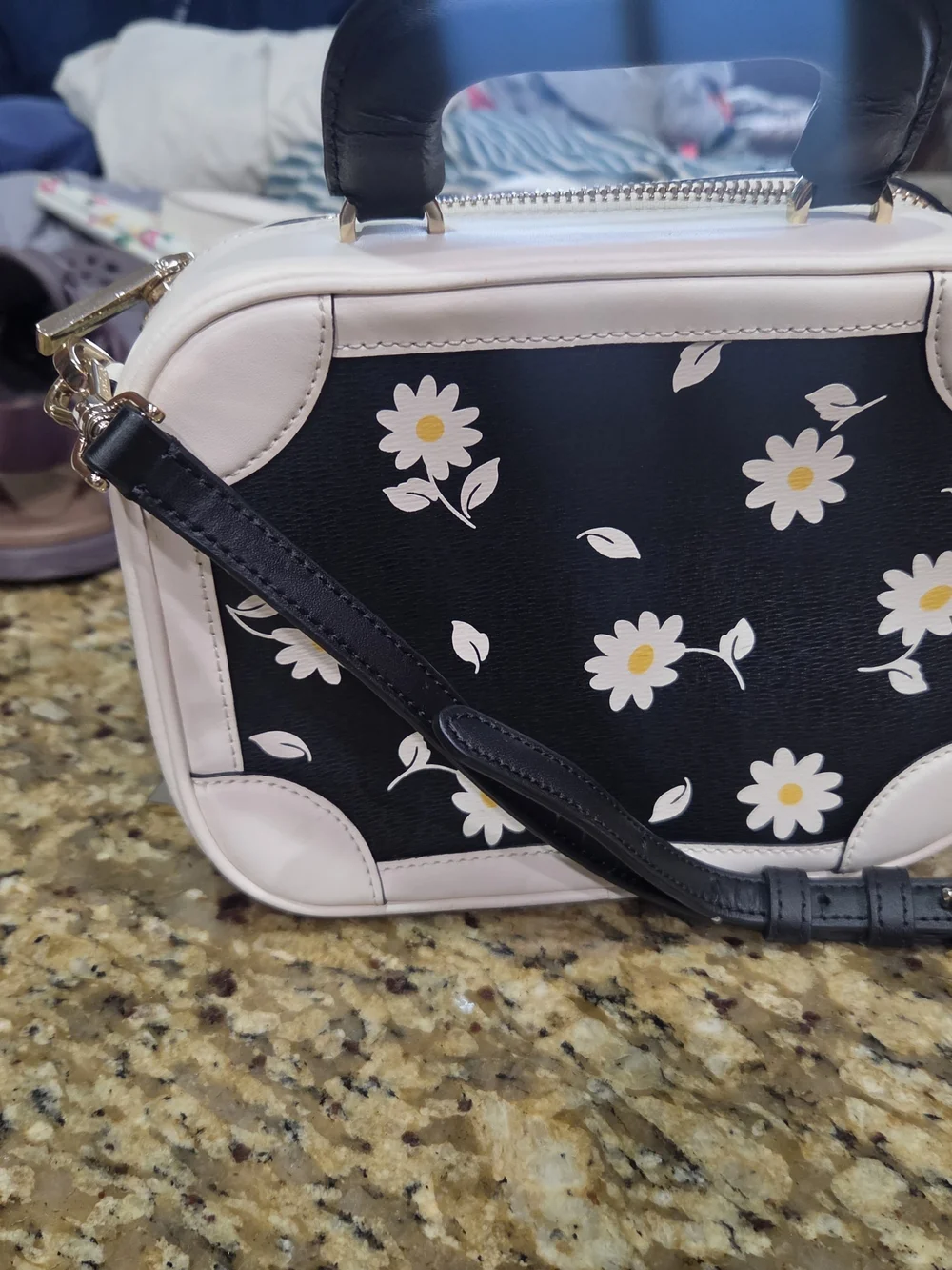 kate spade Black & White Daisy Print Crossbody Bag